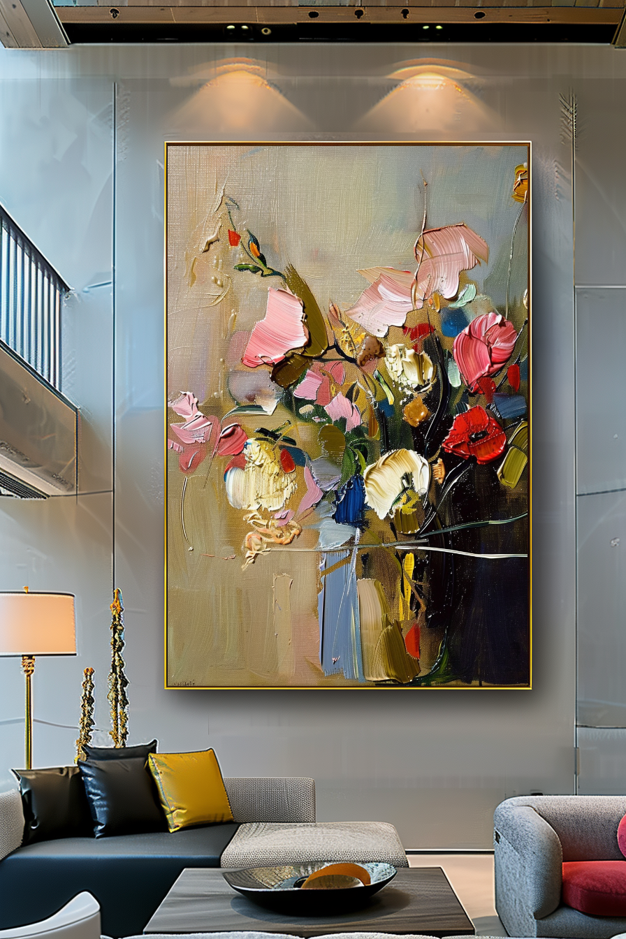 Abstract Floral Impasto Oil Painting on Canvas - Colorful Modern Wall Art for Contemporary Spaces