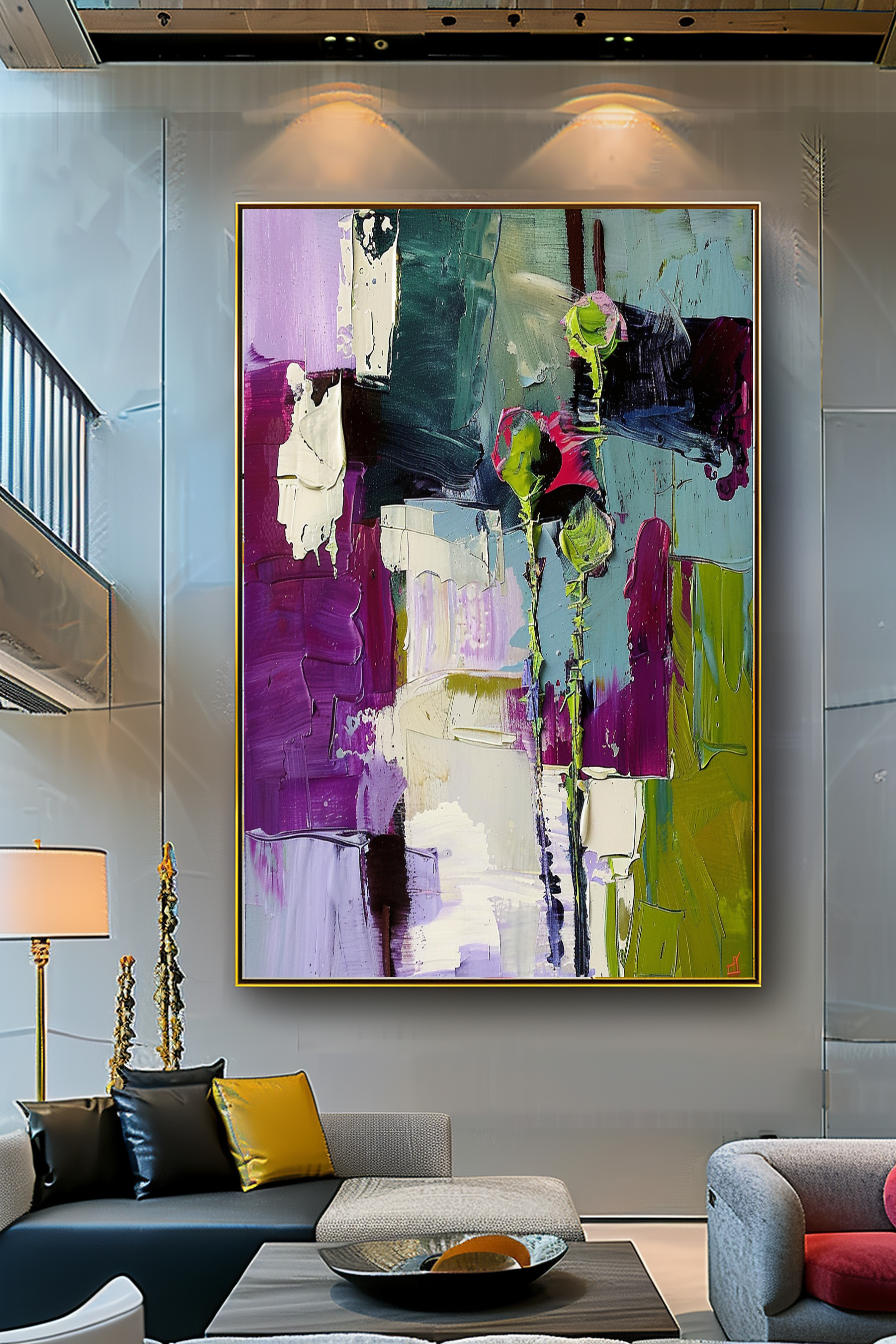Abstract Floral Impasto Oil Painting on Canvas - Vibrant Modern Wall Art for Living room