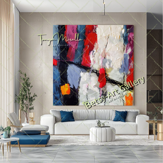 Vivid Red Purple Abstract Painting – Modern Wall Art #156