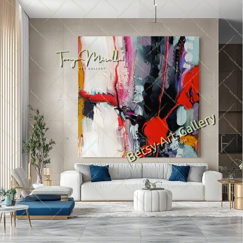 Vivid Red Purple Abstract Painting – Modern Wall Art #156