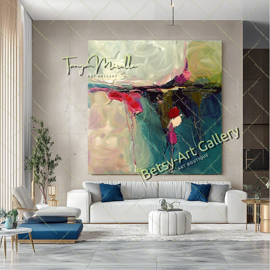 Purple Green Abstract Painting – Modern Floral Wall Art #158