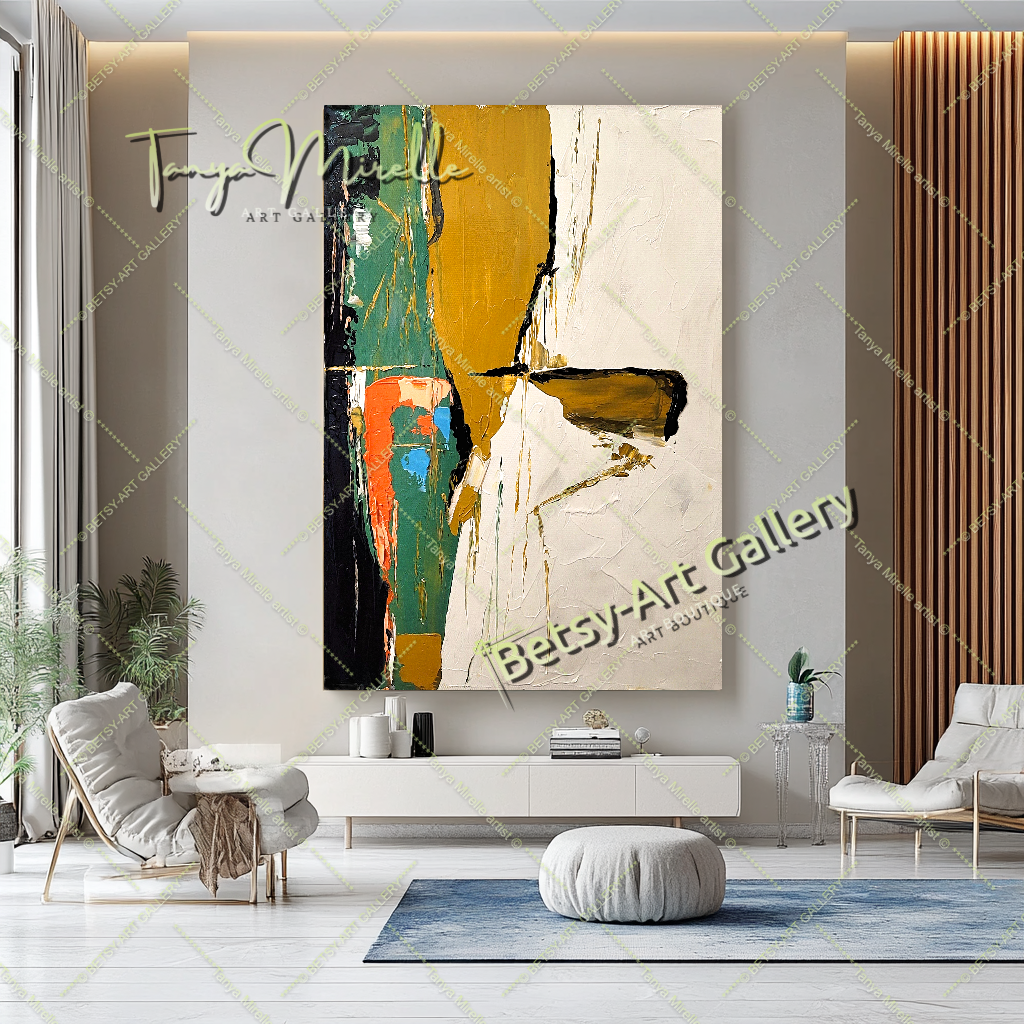 絵画 scieice room Modern Abstract Wall Art - Earthy Color Impasto Oil Painting on Canvas
