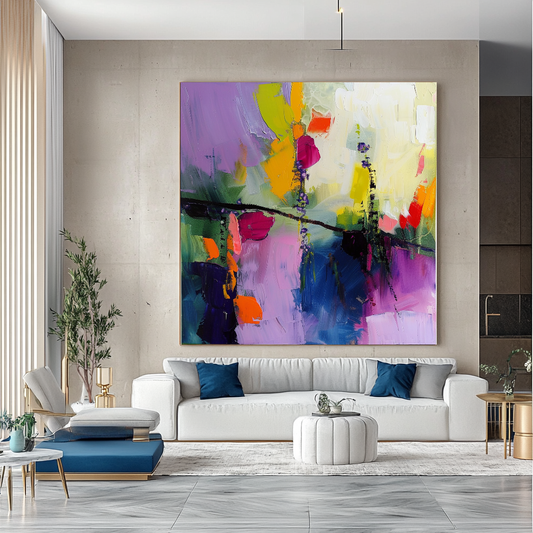 Vivid Purple Abstract Impasto Oil Painting on Canvas - Modern Colorful Wall Art