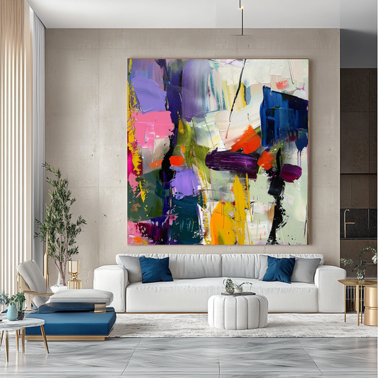 Bold Color Abstract Impasto Oil Painting on Canvas - Modern Colorful Wall Art