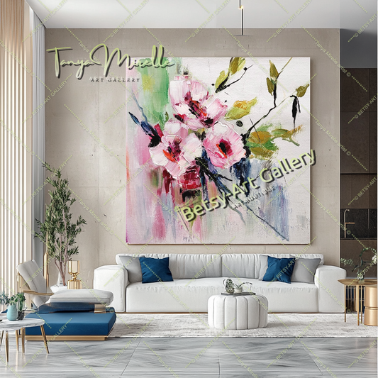 Floral Oil Painting on Canvas - Original Artwork for Modern Interiors