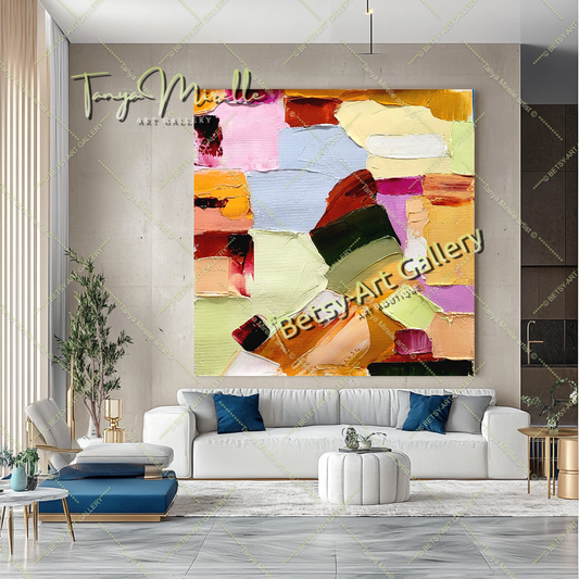 Colorful Harmony, Large Modern Abstract Impasto Oil Painting on Canvas