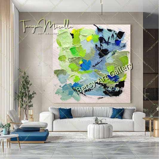 Large Green Abstract Textured Paintings for living room