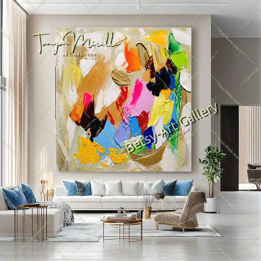 Colorful Contemporary Abstract Impasto Painting for Living room