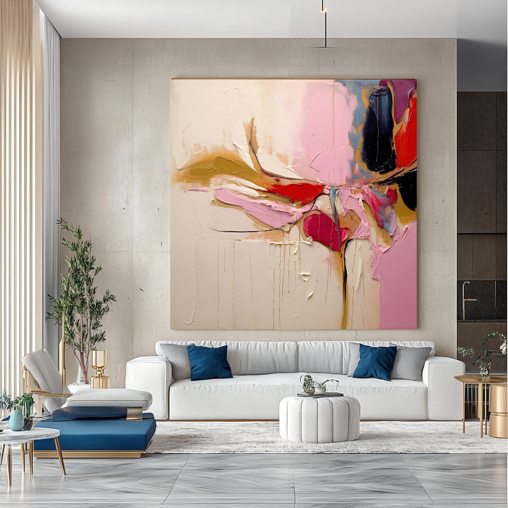 Unique Pastel Abstract Art - Modern Impasto Oil Painting on Canvas for Living Room, Office, Hotel
