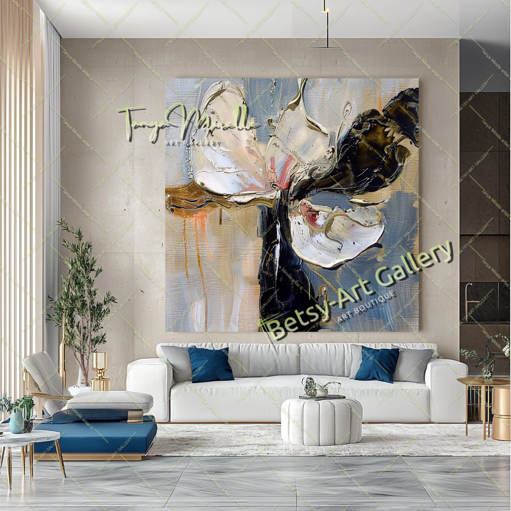 Gray Beige Abstract Painting – Large Modern Wall Art #144