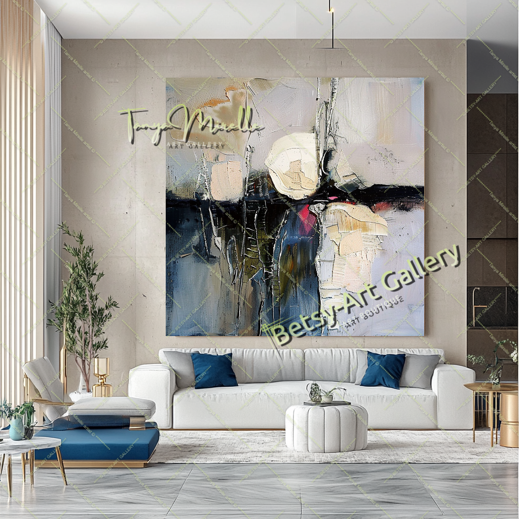 Gray Beige Abstract Painting – Large Modern Wall Art #145