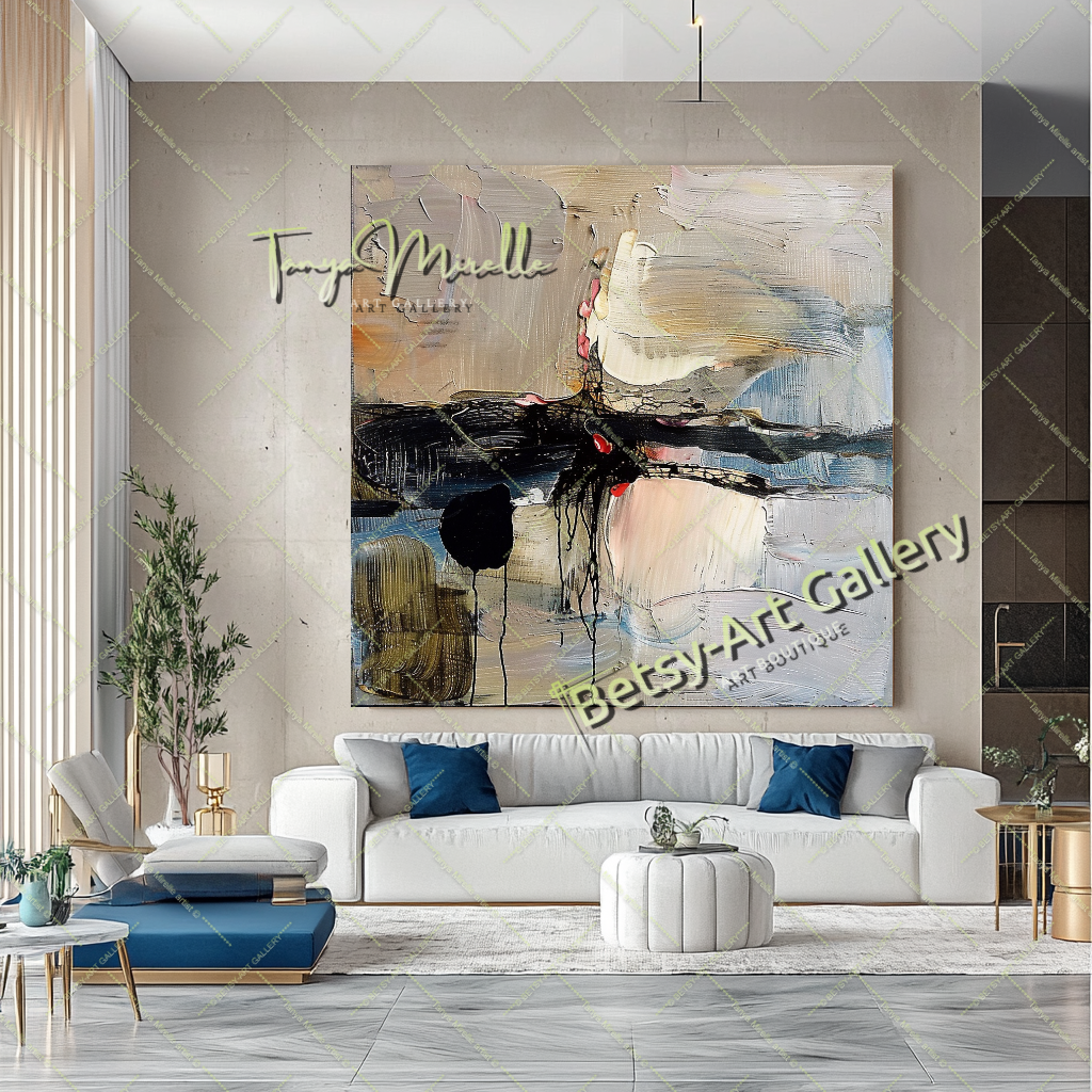 Gray Beige Abstract Painting – Large Modern Wall Art #145