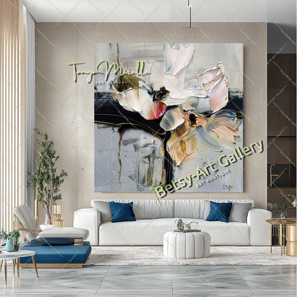 Gray Beige Abstract Painting – Large Modern Wall Art #145