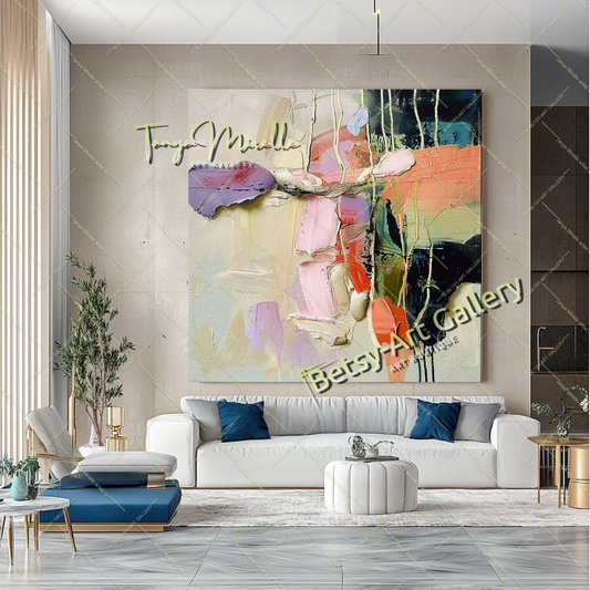 Pastel Colors Abstract Painting – Large Modern Wall Art #146