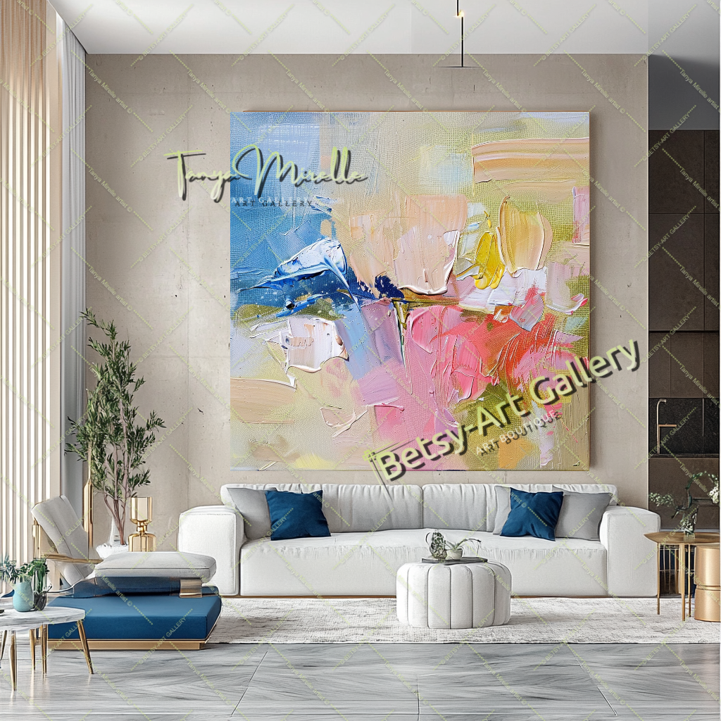 Soft Pastel Abstract Painting – Large Modern Wall Art #150