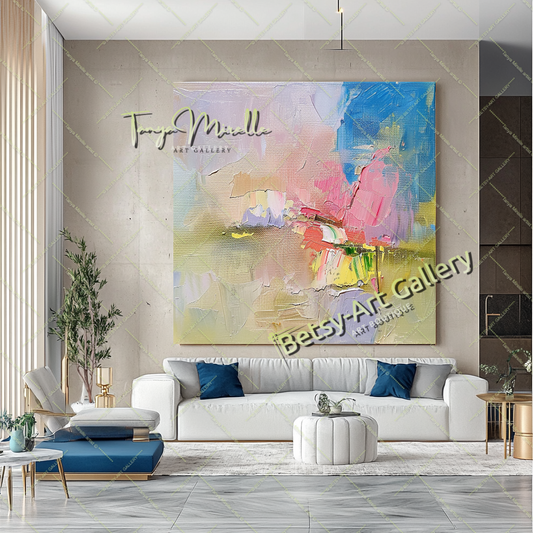 Soft Pastel Abstract Painting – Large Modern Wall Art #150