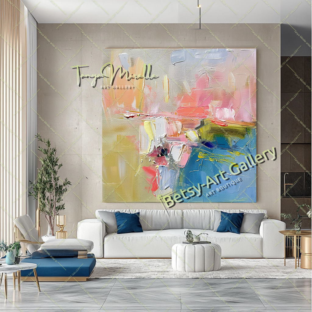 Soft Pastel Abstract Painting – Large Modern Wall Art #150