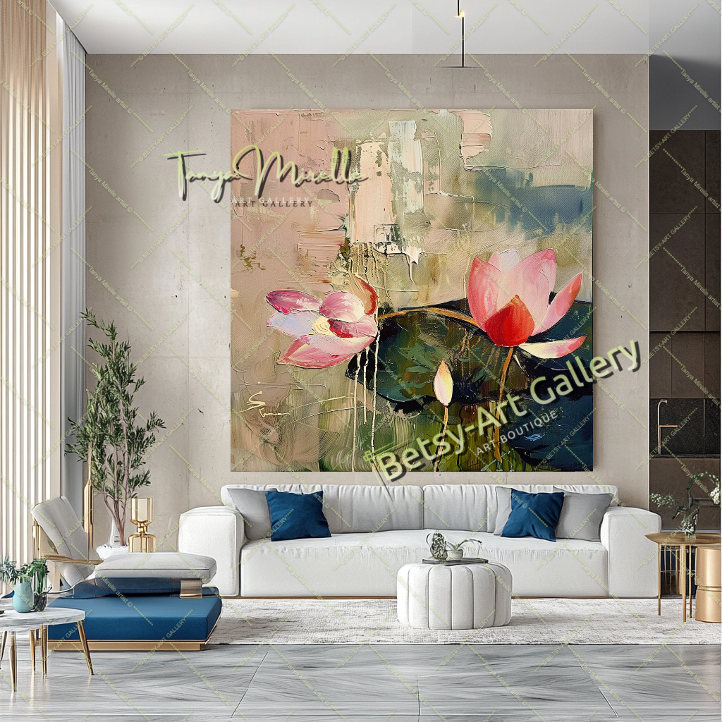 Lotus Abstract Painting – Modern Floral Wall Art #154