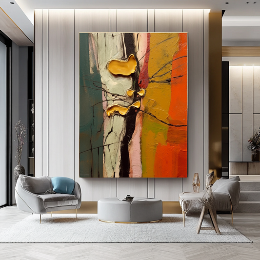Abstract Impasto Oil Painting on Canvas - Vibrant Modern Wall Art for Living room