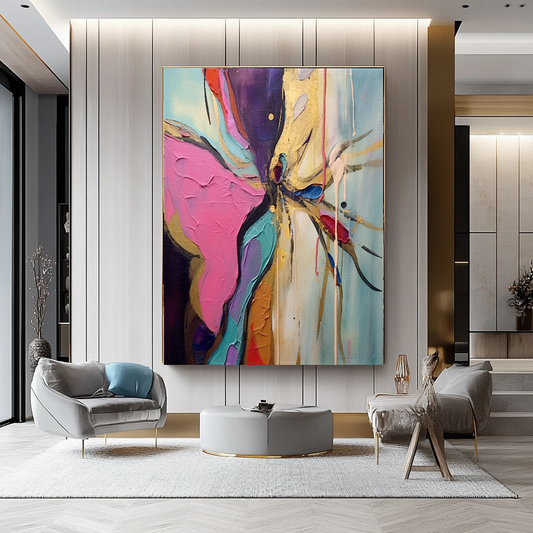 Abstract Impasto Oil Painting on Canvas - Vibrant Modern Wall Art for Living room