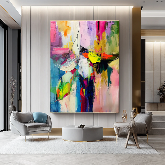 Abstract Impasto Oil Painting on Canvas - Vibrant Modern Wall Art for Living room