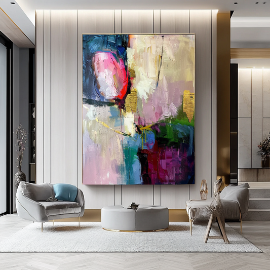 Unique Abstract Impasto Oil Painting on Canvas - Vibrant Modern Wall Art for Living room