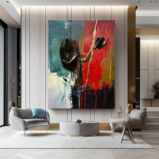 Deep Colors Abstract Impasto Oil Painting on Canvas - Vibrant Modern Wall Art for Living room