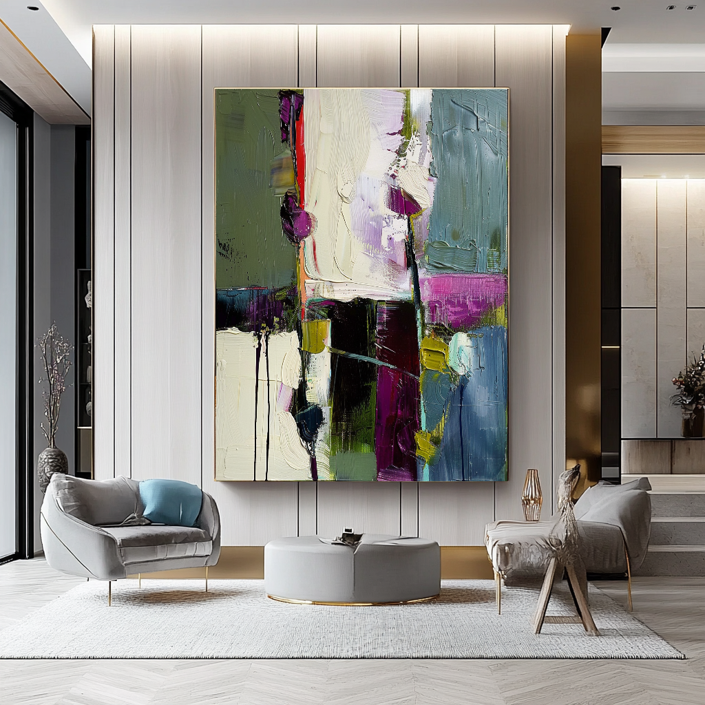 Abstract Floral Impasto Oil Painting on Canvas - Vibrant Modern Wall Art for Living room