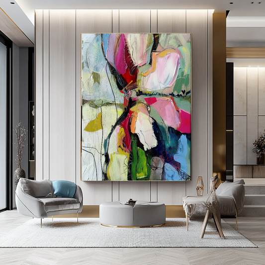 Abstract Impasto Oil Painting on Canvas - Vibrant Modern Wall Art for Living room