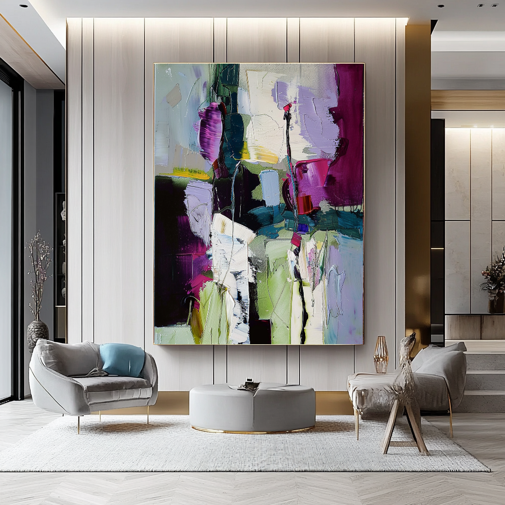 Abstract Floral Impasto Oil Painting on Canvas - Vibrant Modern Wall Art for Living room