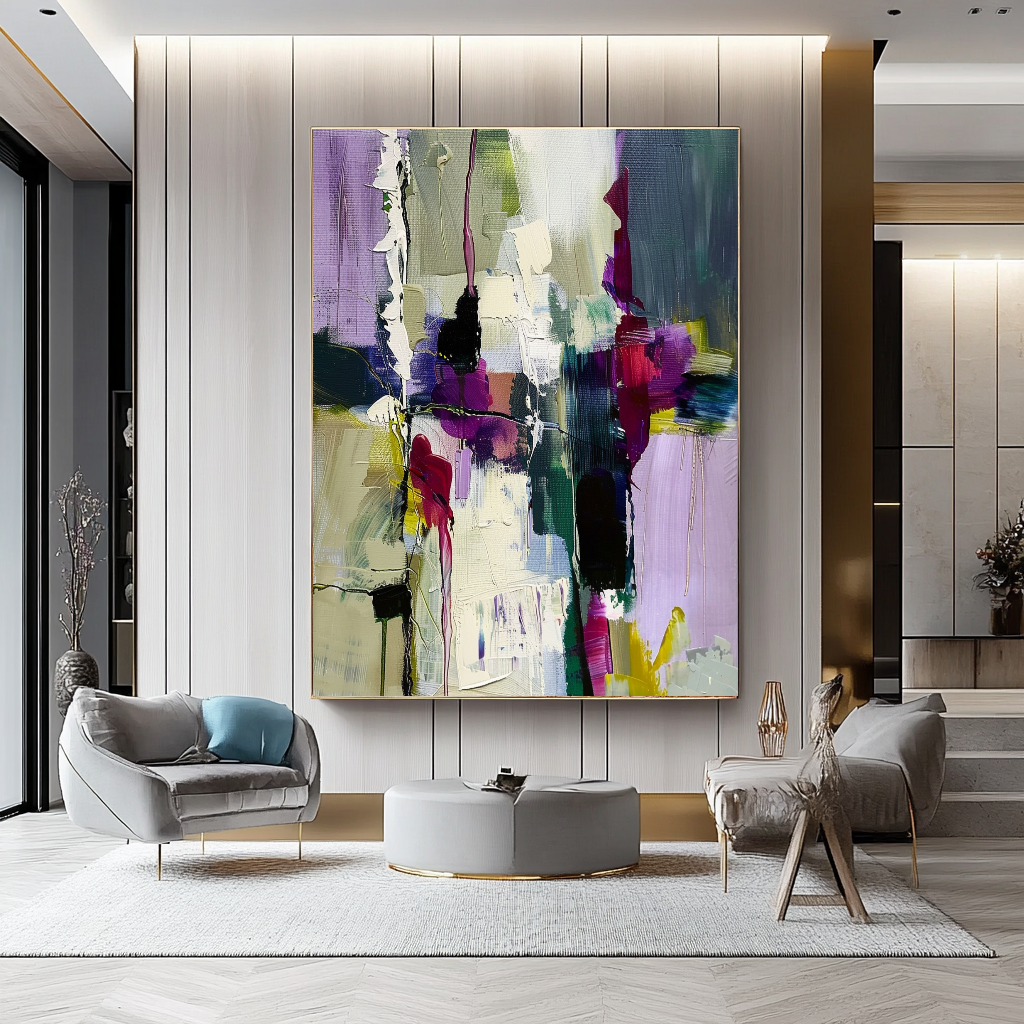 Abstract Floral Impasto Oil Painting on Canvas - Vibrant Modern Wall Art for Living room