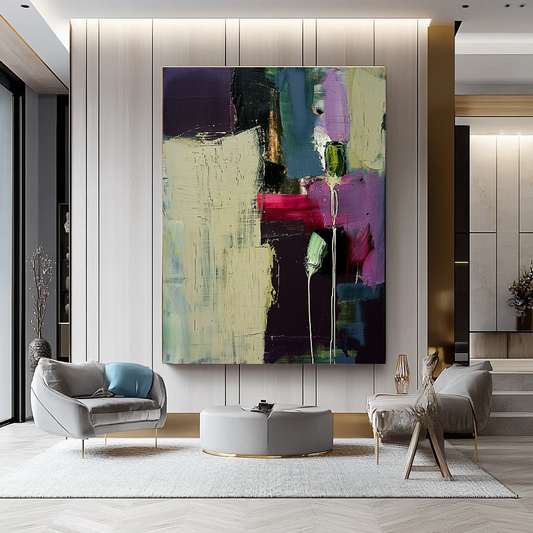 Floral Abstract Impasto Oil Painting on Canvas - Vibrant Modern Wall Art for Living room