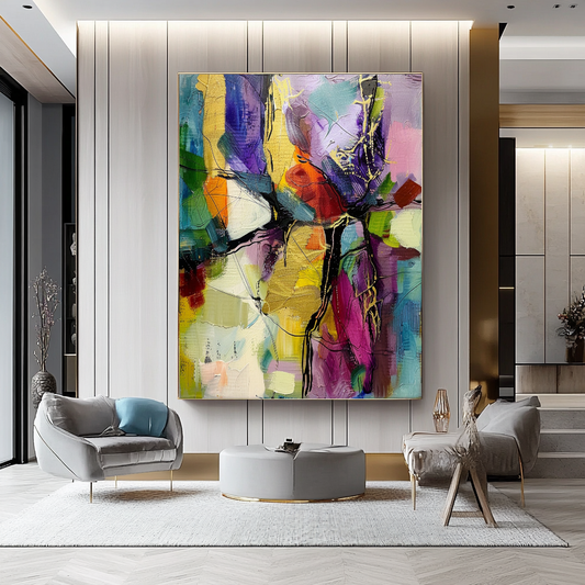 Abstract Impasto Oil Painting on Canvas - Vibrant Modern Wall Art for Living room
