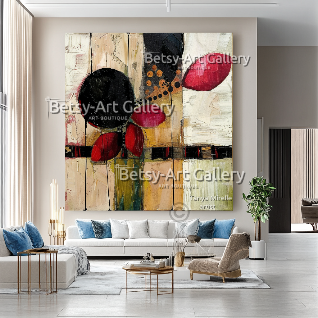 Terra Colors Geometric Modern Abstract Impasto Oil Painting on Canvas #16