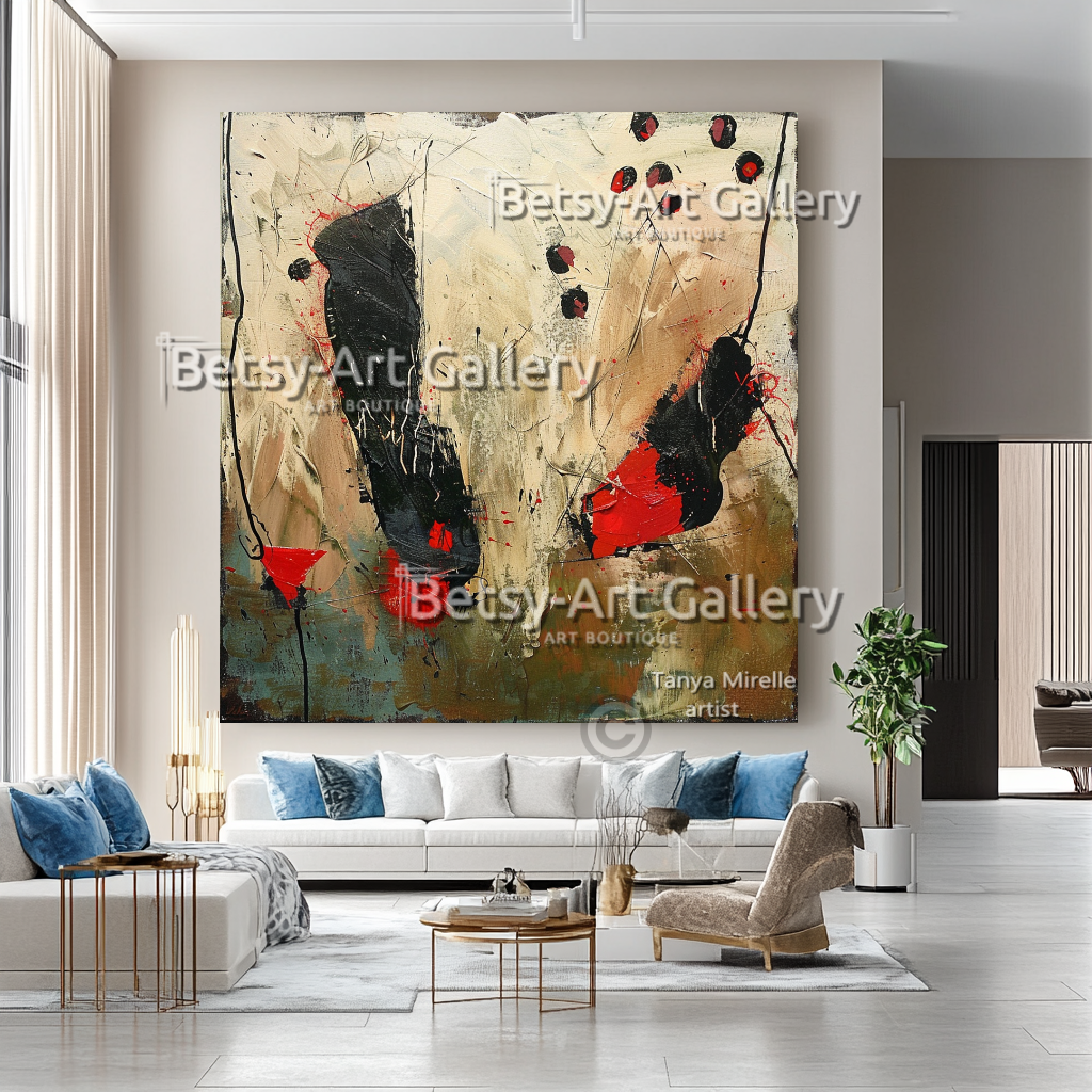 Terra Colors Geometric Modern Abstract Impasto Oil Painting on Canvas #16