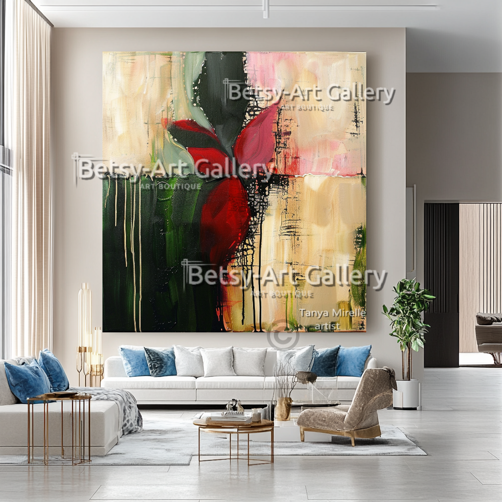 Terra Colors Geometric Modern Abstract Impasto Oil Painting on Canvas #16