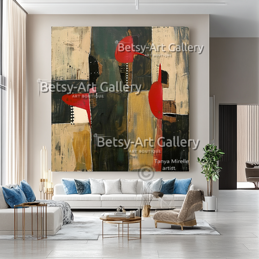 Terra Colors Geometric Modern Abstract Impasto Oil Painting on Canvas #16