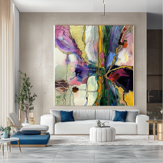 Original Abstract Impasto Oil Painting on Canvas - Vibrant Modern Wall Art for Living room