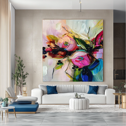 Bold Modern Floral Abstract Art - Impasto Oil Painting on Canvas - Colorful Wall Art