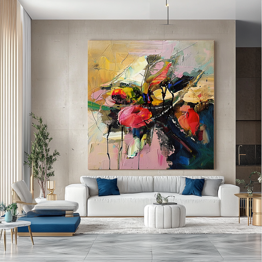 Vibrant Modern Floral Abstract Art - Impasto Oil Painting on Canvas - Colorful Wall Art