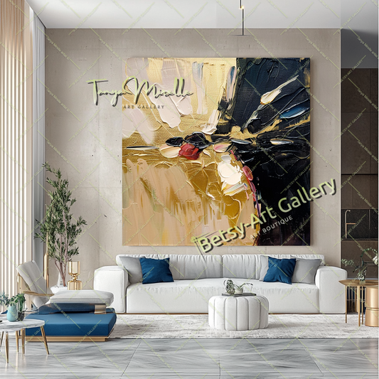 Gold Black Abstract Painting – Contemporaryl Wall Art #160