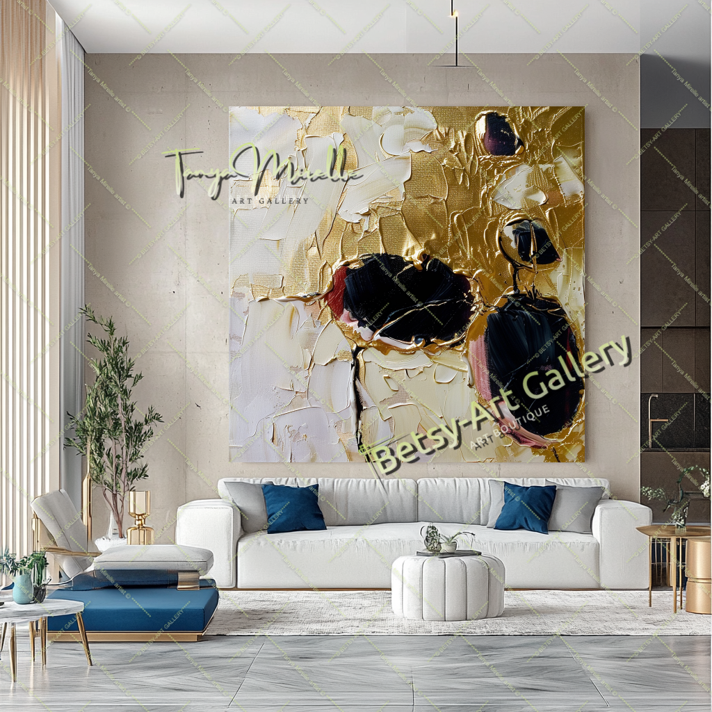 Gold Black Abstract Painting – Contemporaryl Wall Art #160