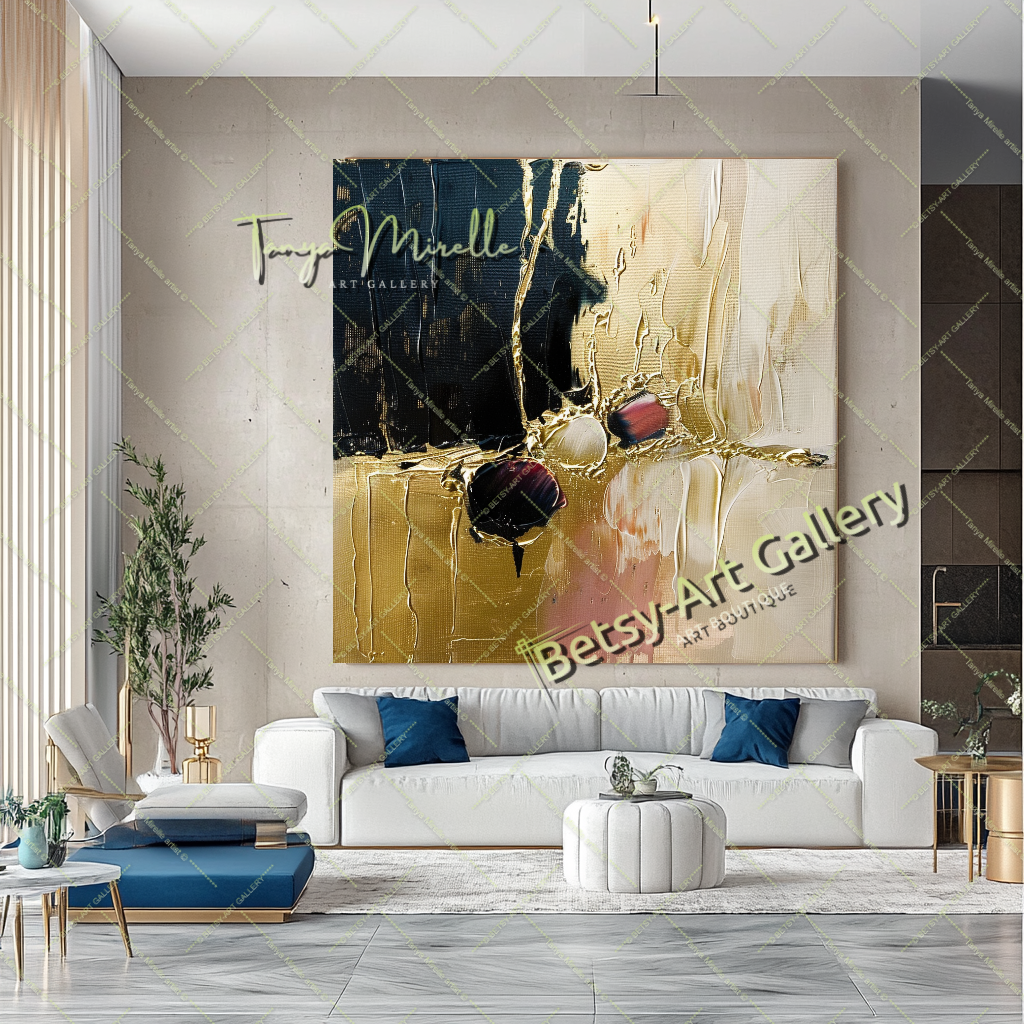 Gold Black Abstract Painting – Contemporaryl Wall Art #160