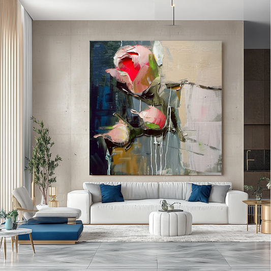 Floral Abstract Impasto Oil Painting on Canvas - Vibrant Modern Wall Art for Living room