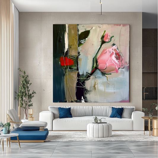 Original Floral Art, Abstract Impasto Oil Painting on Canvas - Vibrant Modern Wall Art for Living room
