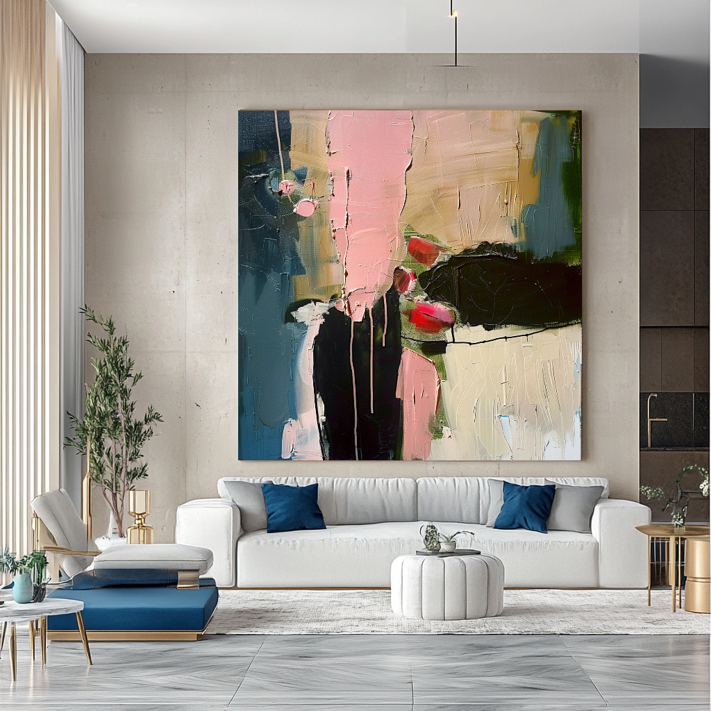 Abstract Floral Impasto Oil Painting on Canvas - Vibrant Modern Wall Art for Living room