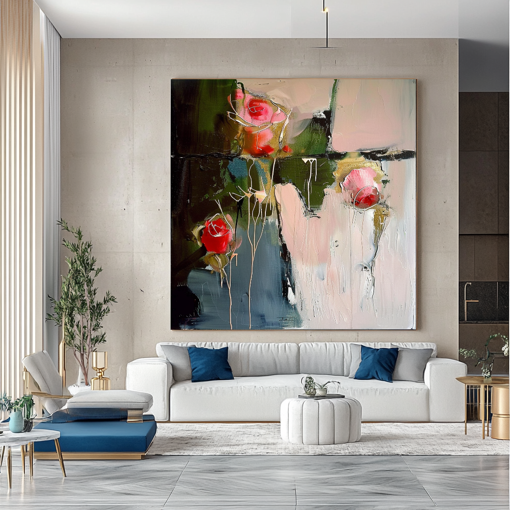 Abstract Floral Impasto Oil Painting on Canvas - Vibrant Modern Wall Art for Living room