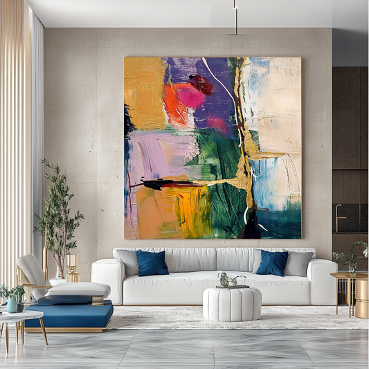 Abstract Impasto Oil Painting on Canvas - Vibrant Modern Wall Art for Living room