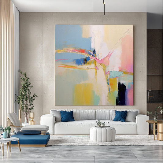 Unique Pastel Abstract Art - Modern Impasto Oil Painting on Canvas - Colorful Wall Art