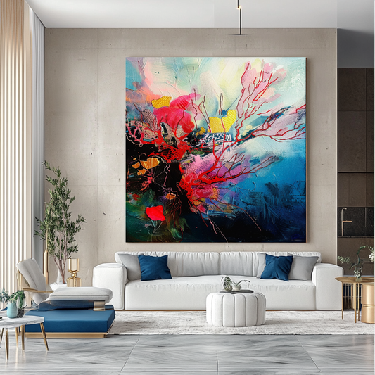 Red Coral Underwater Art, Abstract Impasto Oil Painting on Canvas - Colorful Modern Wall Art for Living room